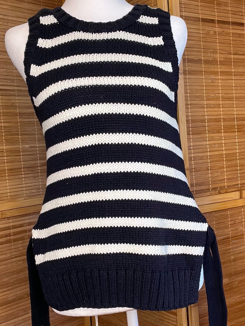 Splendid striped Black and White Knit Sleeveless Sweater with side ties